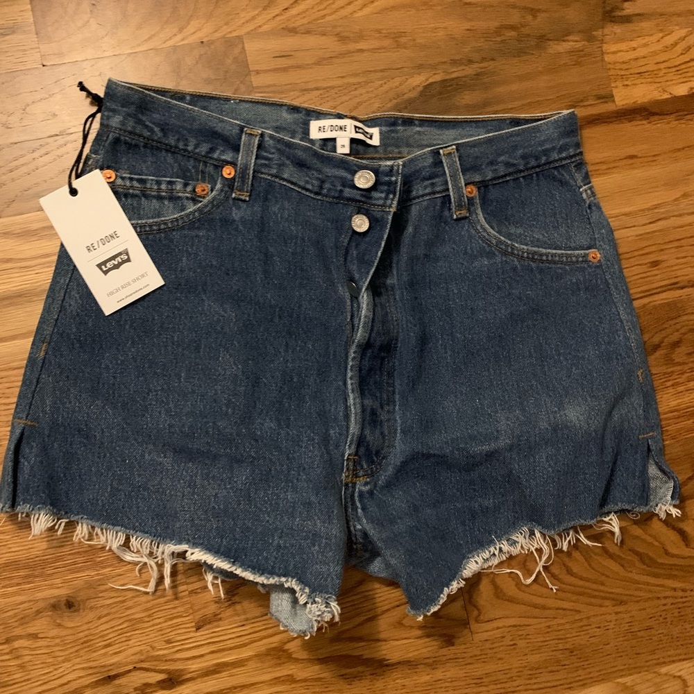 Levi’s REDONE high waist fringe denim shorts size 29